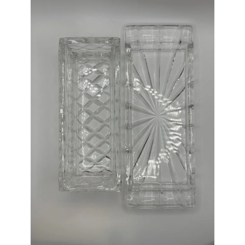 VTG Covered Heavy Crystal Butter Dish Tray Godinger Pineapple Etch Design